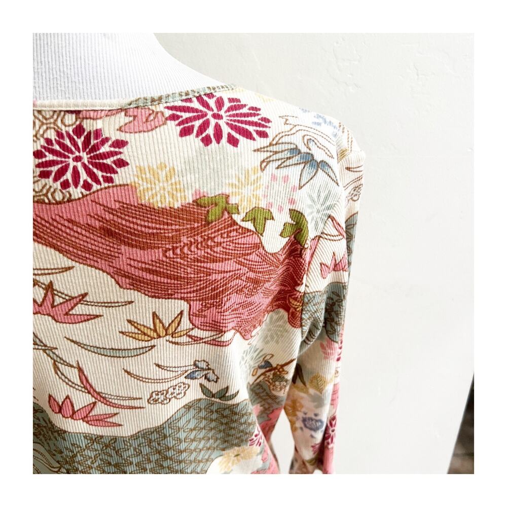 Vintage Style & Co. Top Women's Large Beige Floral Beaded 3/4 Sleeve Japanese - Picture 8 of 10